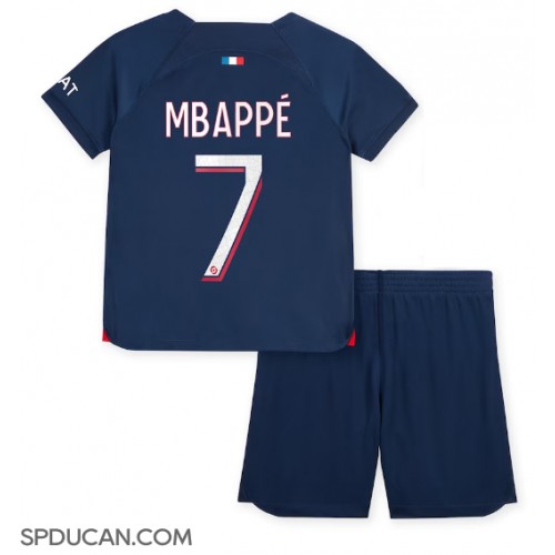 Dječji Nogometni Dres Paris Saint-Germain Kylian Mbappe #7 Domaci 2023-24 Kratak Rukav (+ Kratke hlače)